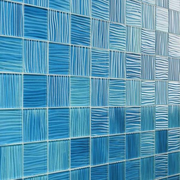 Pool Tiles | 1 sq. ft. Bimini Marine 3×3 Polished Glass Mosaic Marine Bathroom Bathroom