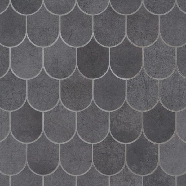 Pool Tiles | 1 sq. ft. Bond Venom Black Charcoal Fishscale Plume Matte Porcelain Mosaic Tile Venom Bathroom Bathroom