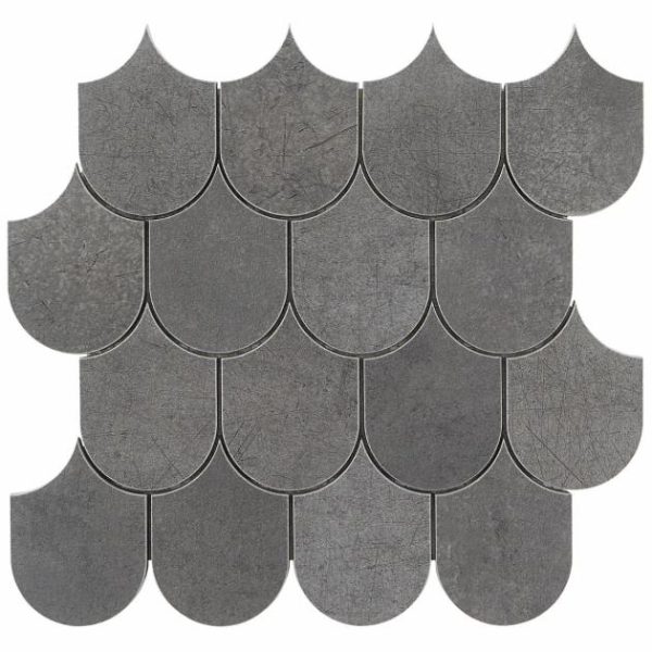 Pool Tiles | 1 sq. ft. Bond Venom Black Charcoal Fishscale Plume Matte Porcelain Mosaic Tile Venom Bathroom Bathroom