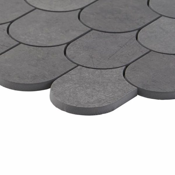 Pool Tiles | 1 sq. ft. Bond Venom Black Charcoal Fishscale Plume Matte Porcelain Mosaic Tile Venom Bathroom Bathroom