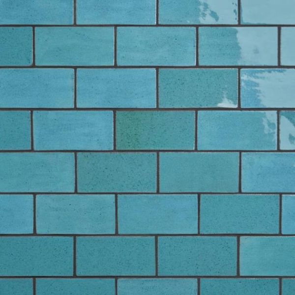 Pool Tiles | 1 sq. ft. Emery Blue 4×8 Handmade Crackled Glossy Terracotta Subway Tile Blue Backsplash & Kitchen Backsplash & Kitchen