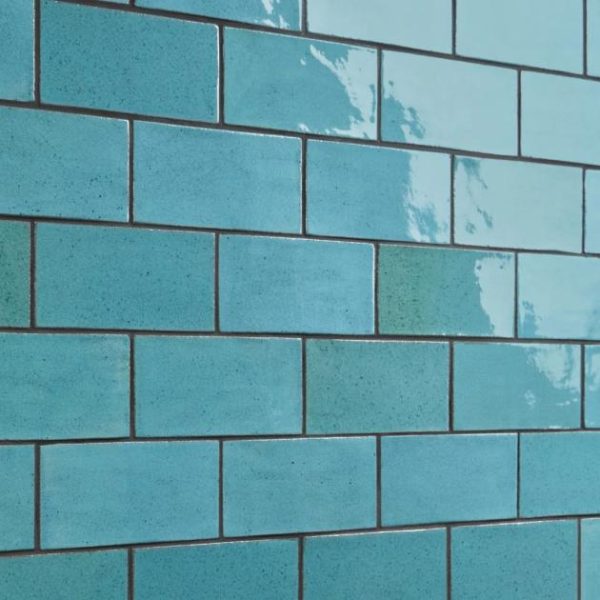 Pool Tiles | 1 sq. ft. Emery Blue 4×8 Handmade Crackled Glossy Terracotta Subway Tile Blue Backsplash & Kitchen Backsplash & Kitchen