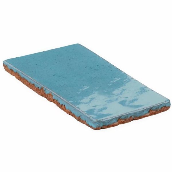 Pool Tiles | 1 sq. ft. Emery Blue 4×8 Handmade Crackled Glossy Terracotta Subway Tile Blue Backsplash & Kitchen Backsplash & Kitchen