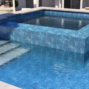 Pool Tiles | 1 sq. ft. Fairy Blue 1×1 Polished Glass Mosiac Tile Blue Bathroom Bathroom