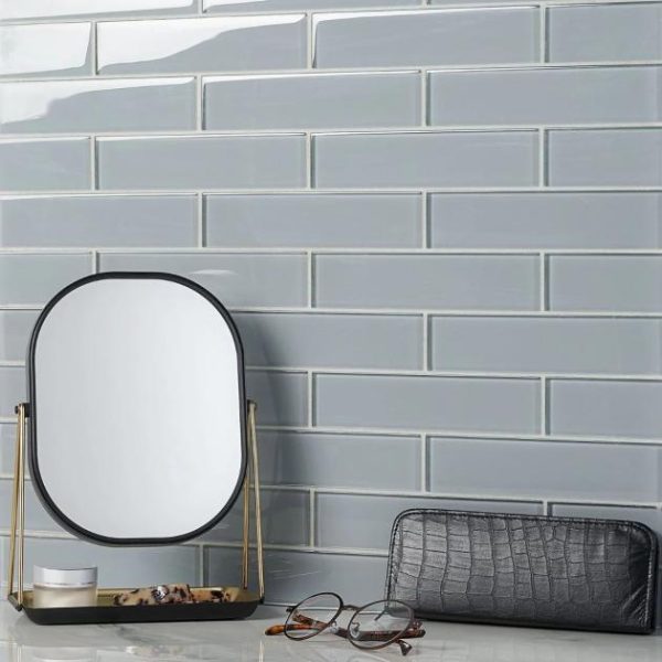 Pool Tiles | 1 sq. ft. Loft Aspen Aura Gray 2×8 Polished Glass Subway Tile Aspen Aura Bathroom Aspen Aura