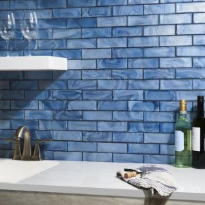 Pool Tiles | 1 sq. ft. Magico Iridescent Sky Blue 2×6 Polished Glass Mosaic Tile Sky Blue Backsplash & Kitchen Backsplash & Kitchen