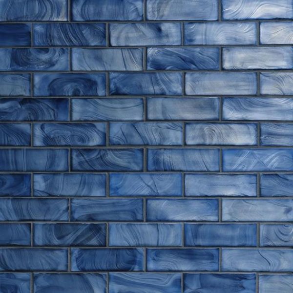 Pool Tiles | 1 sq. ft. Magico Iridescent Sky Blue 2×6 Polished Glass Mosaic Tile Sky Blue Backsplash & Kitchen Backsplash & Kitchen