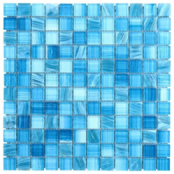 Pool Tiles | 1 sq. ft. Marley Ocean Blue 1×1 Polished Glass Mosaic Ocean Bathroom Bathroom