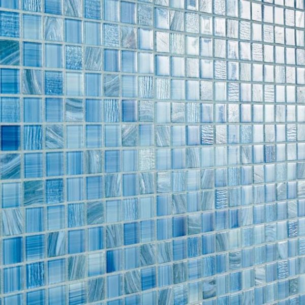 Pool Tiles | 1 sq. ft. Marley Ocean Blue 1×1 Polished Glass Mosaic Ocean Bathroom Bathroom