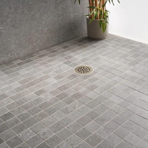 Pool Tiles | 1 sq. ft. New Rock Fossil Dark Gray 2×2 Limestone Look Matte Porcelain Mosaic Tile Dark Gray 2X2 Bathroom Bathroom