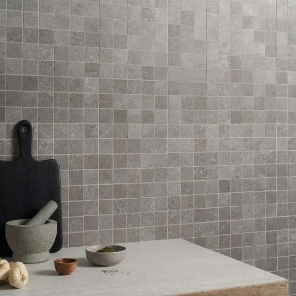 Pool Tiles | 1 sq. ft. New Rock Fossil Dark Gray 2×2 Limestone Look Matte Porcelain Mosaic Tile Dark Gray 2X2 Bathroom Bathroom