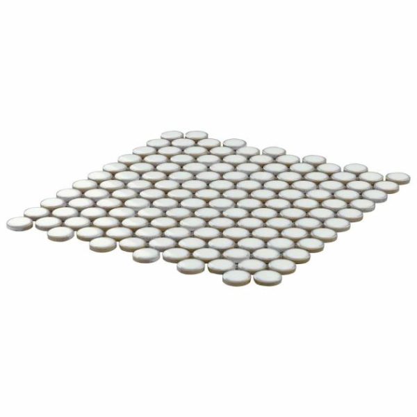 Pool Tiles | 1 sq. ft. Nirvana Snow Rimmed 1″ Penny Round White Polished Porcelain Mosaic Snow Bathroom Bathroom