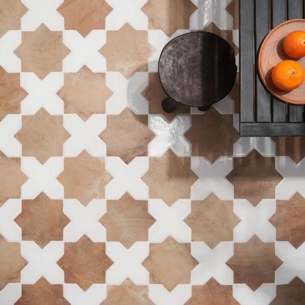 Pool Tiles | 1 sq. ft. Parma Star & Cross Customizable Terracotta Look Porcelain Tile Bathroom Bathroom