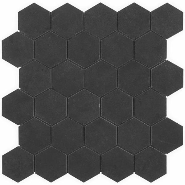 Pool Tiles | 1 sq. ft. Portrait Black Gold 2″ Hexagon Matte Porcelain Mosaic Tile Black Bathroom Bathroom