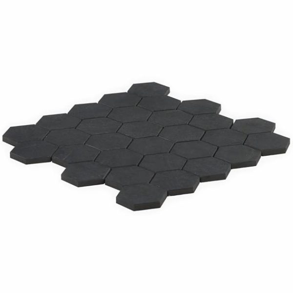 Pool Tiles | 1 sq. ft. Portrait Black Gold 2″ Hexagon Matte Porcelain Mosaic Tile Black Bathroom Bathroom