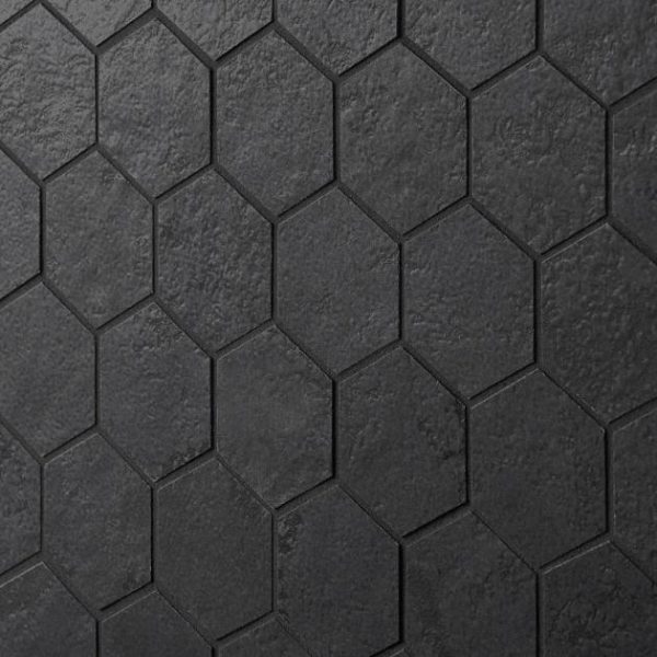 Pool Tiles | 1 sq. ft. Portrait Black Gold 2″ Hexagon Matte Porcelain Mosaic Tile Black Bathroom Bathroom