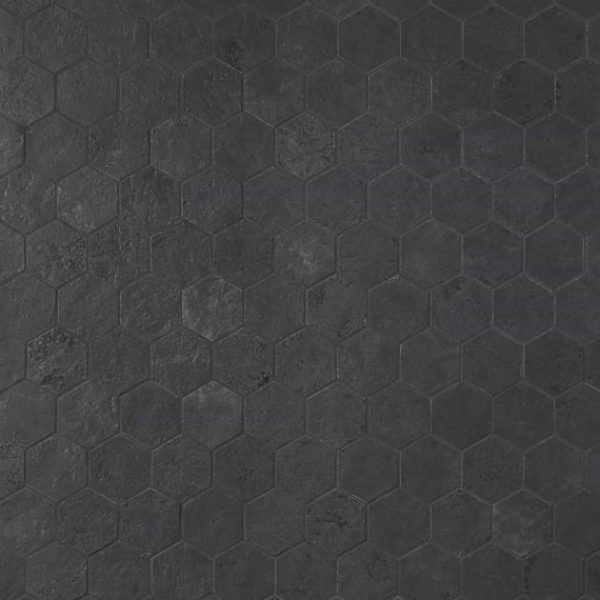 Pool Tiles | 1 sq. ft. Portrait Black Gold 2″ Hexagon Matte Porcelain Mosaic Tile Black Bathroom Bathroom