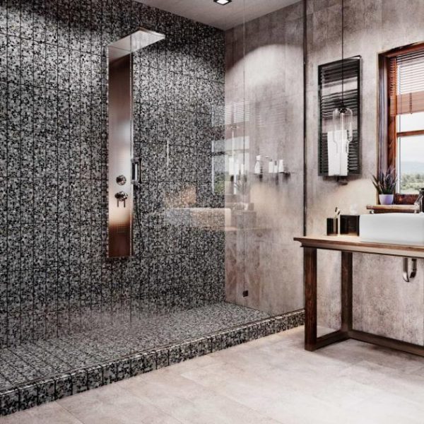 Pool Tiles | 1 sq. ft. Reef Gray 3×12 Polished Pearl Terrazzo Subway Tile Gray Subway Bathroom Bathroom