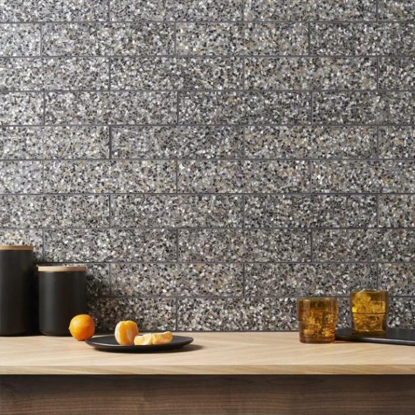 Pool Tiles | 1 sq. ft. Reef Gray 3×12 Polished Pearl Terrazzo Subway Tile Gray Subway Bathroom Bathroom