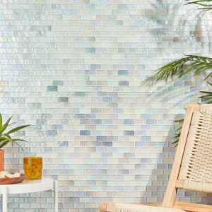 Pool Tiles | 1 sq. ft. Splash Glacier White 1×2 Polished Glass Mosaic Tile Glacier Bathroom Bathroom