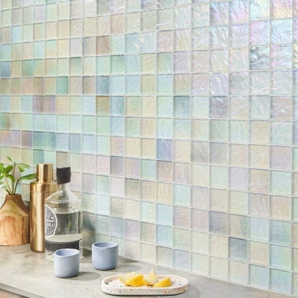 Pool Tiles | 1 sq. ft. Splash Glacier White 2×2 Polished Glass Mosaic Tile Glacier Bathroom Bathroom