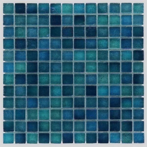 Pool Tiles | 1 sq. ft. Splash Tropical Blue 1×1 Polished Glass Mosaic Tile Tropical Bathroom Bathroom