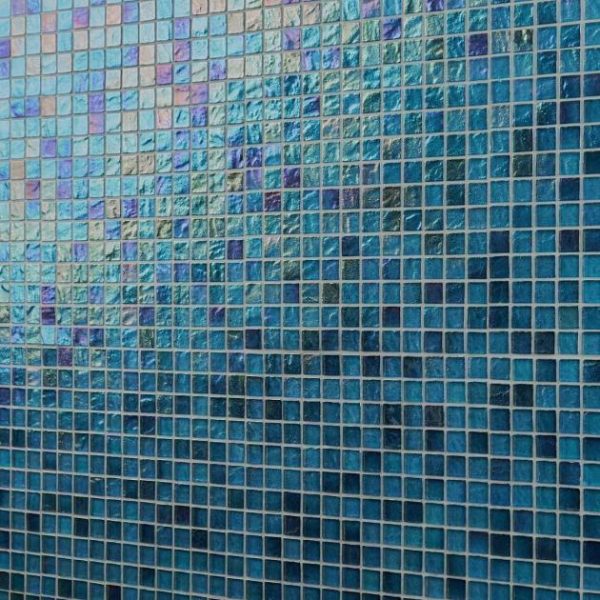 Pool Tiles | 1 sq. ft. Splash Tropical Blue 1×1 Polished Glass Mosaic Tile Tropical Bathroom Bathroom