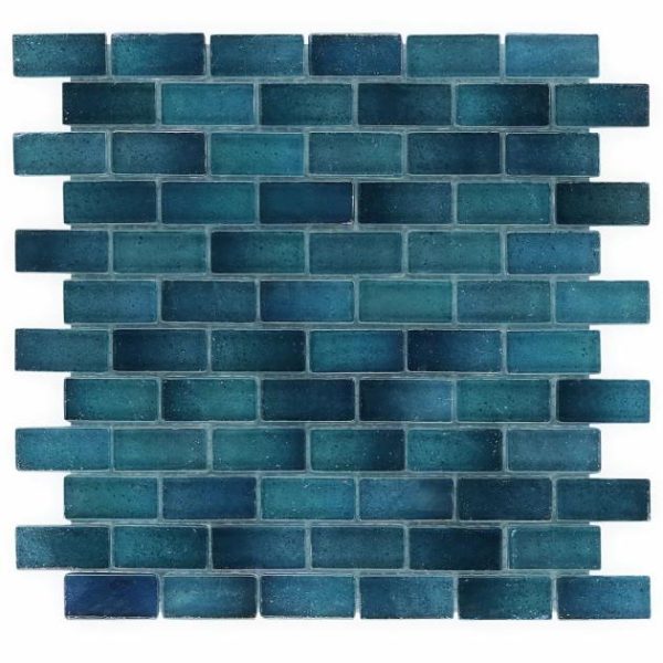 Pool Tiles | 1 sq. ft. Splash Tropical Blue 1×2 Polished Glass Mosaic Tile Tropical Bathroom Bathroom