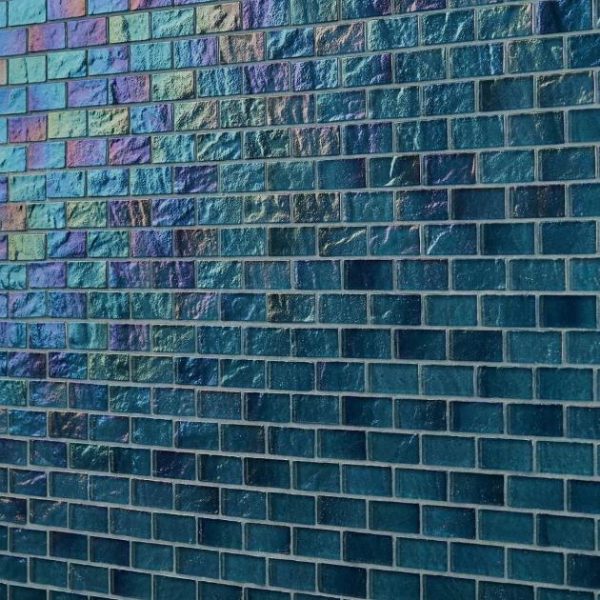 Pool Tiles | 1 sq. ft. Splash Tropical Blue 1×2 Polished Glass Mosaic Tile Tropical Bathroom Bathroom