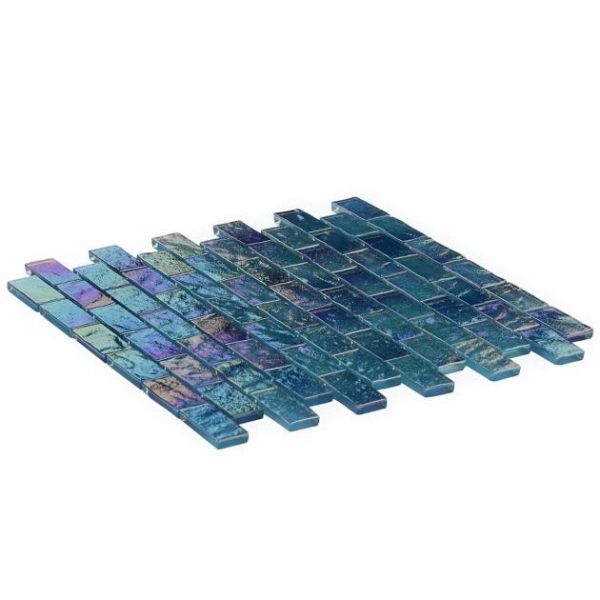 Pool Tiles | 1 sq. ft. Splash Tropical Blue 1×2 Polished Glass Mosaic Tile Tropical Bathroom Bathroom