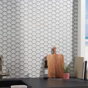 Pool Tiles | 1 sq. ft. Suki Gray 2×3 Fishscale Matte Glass Mosaic Tile Gray Backsplash & Kitchen Backsplash & Kitchen