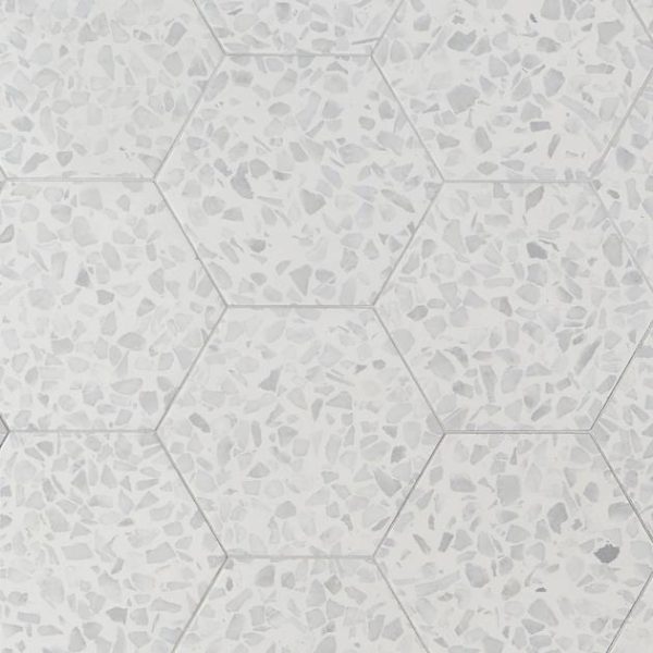 Pool Tiles | 1 sq. ft. Terrazzo Hex Gray 9″ Terrazzo Look Matte Porcelain Tile Hex Gray Bathroom Bathroom