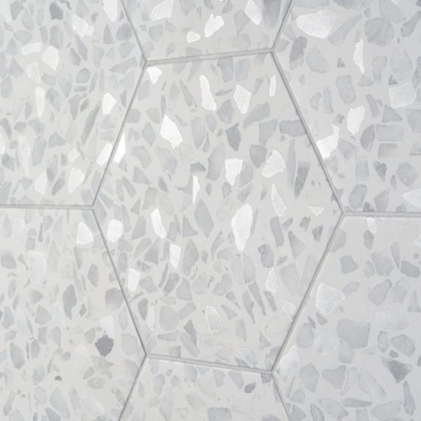 Pool Tiles | 1 sq. ft. Terrazzo Hex Gray 9″ Terrazzo Look Matte Porcelain Tile Hex Gray Bathroom Bathroom