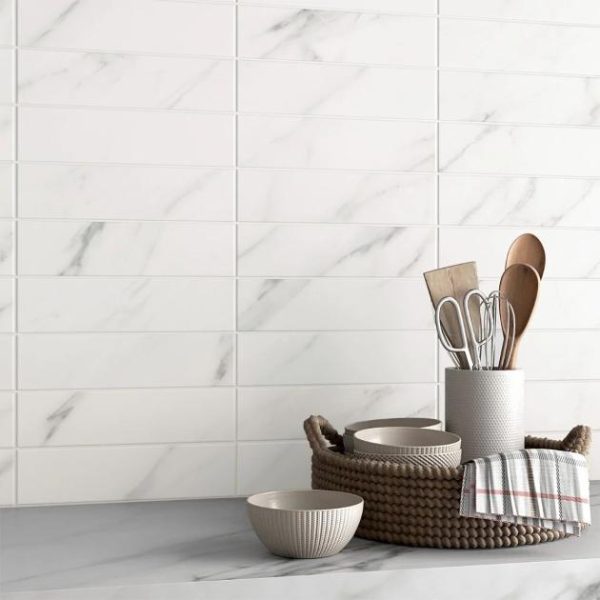 Shower | 1 sq. ft. Amalfi Statuario White 3×12 Matte Ceramic Tile Matte Statuario Backsplash & Kitchen Backsplash & Kitchen