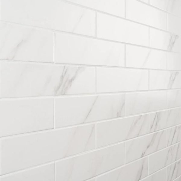 Shower | 1 sq. ft. Amalfi Statuario White 3×12 Matte Ceramic Tile Matte Statuario Backsplash & Kitchen Backsplash & Kitchen