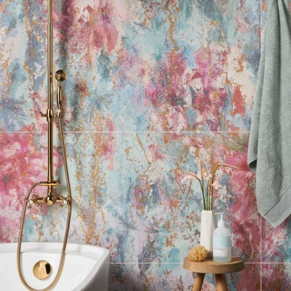 Shower | 1 sq. ft. Art Gallery Magnolia Multicolor 24×48 Artisan Decor Matte Porcelain Tile Magnolia Bathroom Bathroom