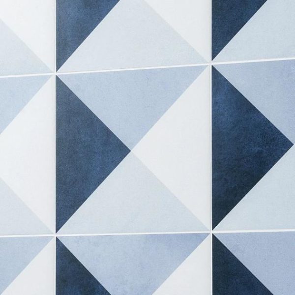 Shower | 1 sq. ft. Art Geo Cement Deco Blue 8×8 Matte Porcelain Tile Cement Deco Navy Bathroom Bathroom