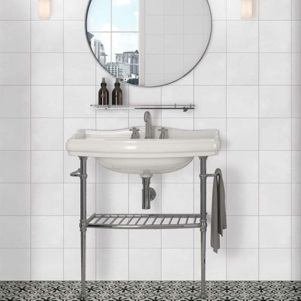 Shower | 1 sq. ft. Art Geo Cement White 8×8 Matte Porcelain Tile Cement White Bathroom Bathroom