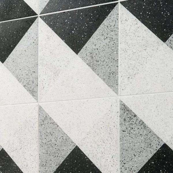 Shower | 1 sq. ft. Art Geo Terrazzo Deco Charcoal Gray 8×8 Matte Porcelain Tile: Pattern 3 Deco Charcoal Bathroom Bathroom