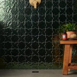 Shower | 1 sq. ft. Behati Green 4″ Star Cross Polished Glass Mosaic Tile Green Backsplash & Kitchen Backsplash & Kitchen