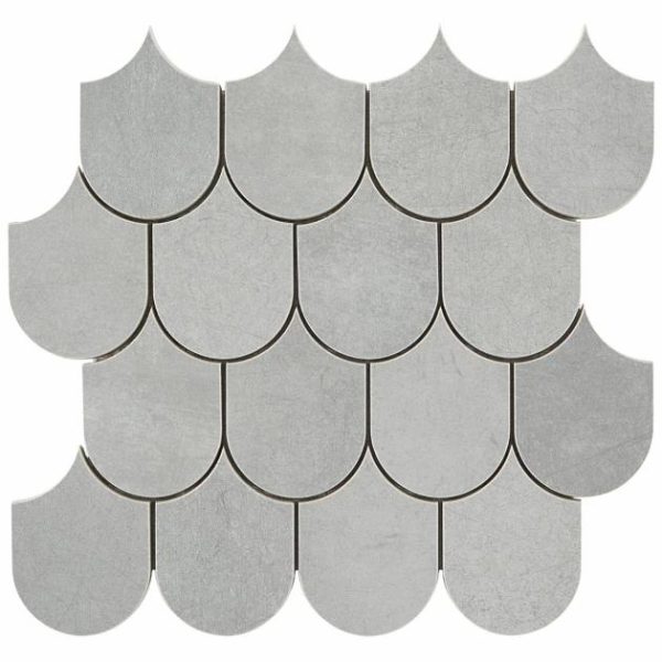 Shower | 1 sq. ft. Bond Excalibur Medium Gray Fishscale Plume Matte Porcelain Mosaic Tile Excalibur Bathroom Bathroom