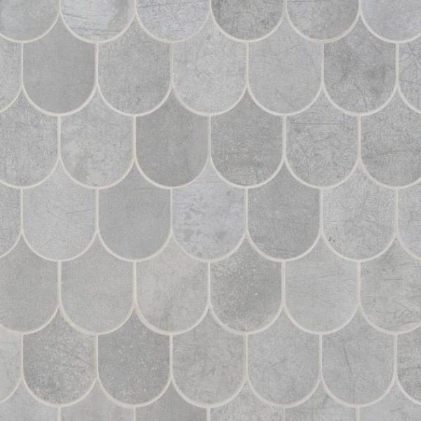 Shower | 1 sq. ft. Bond Excalibur Medium Gray Fishscale Plume Matte Porcelain Mosaic Tile Excalibur Bathroom Bathroom