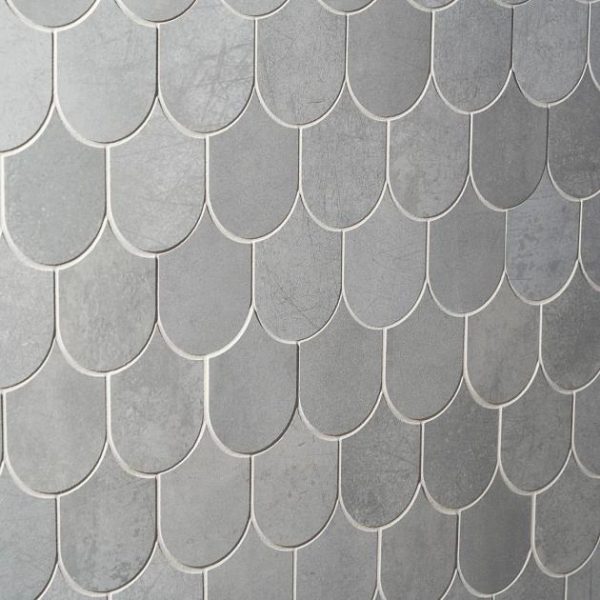 Shower | 1 sq. ft. Bond Excalibur Medium Gray Fishscale Plume Matte Porcelain Mosaic Tile Excalibur Bathroom Bathroom