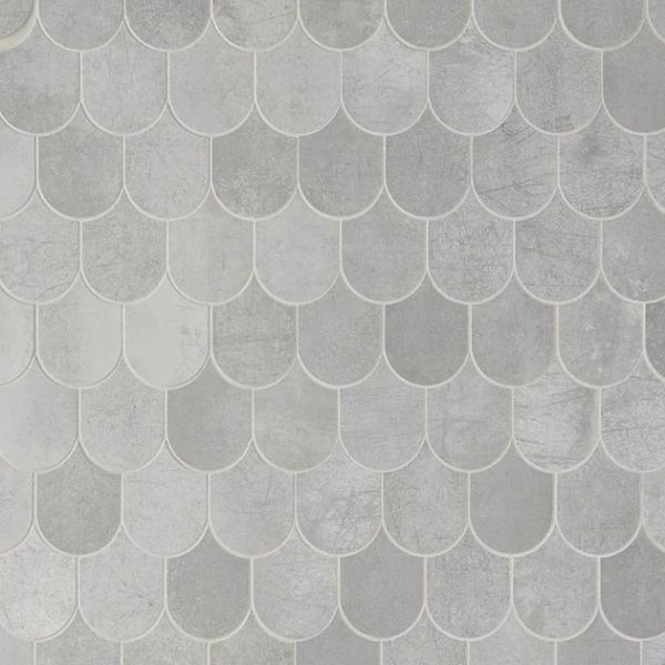 Shower | 1 sq. ft. Bond Excalibur Medium Gray Fishscale Plume Matte Porcelain Mosaic Tile Excalibur Bathroom Bathroom