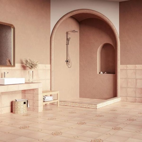 Shower | 1 sq. ft. Burgos Terracotta Brick 14×14 Matte Porcelain Tile Brick Bathroom Bathroom