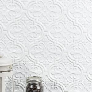 Shower | 1 sq. ft. Byzantine Florid Bianco White 6×7 Arabesque Polished Ceramic Wall Tile Bianco Florid Arabesque Backsplash & Kitchen Backsplash & Kitchen