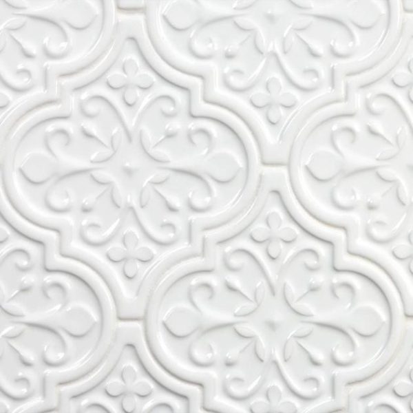 Shower | 1 sq. ft. Byzantine Florid Bianco White 6×7 Arabesque Polished Ceramic Wall Tile Bianco Florid Arabesque Backsplash & Kitchen Backsplash & Kitchen