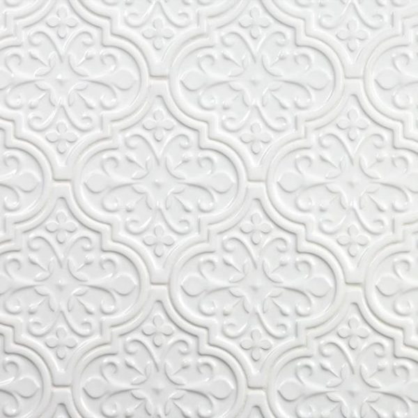 Shower | 1 sq. ft. Byzantine Florid Bianco White 6×7 Arabesque Polished Ceramic Wall Tile Bianco Florid Arabesque Backsplash & Kitchen Backsplash & Kitchen