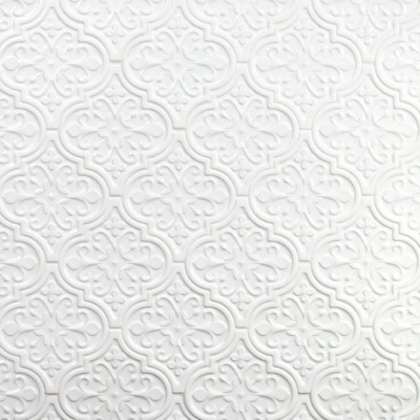 Shower | 1 sq. ft. Byzantine Florid Bianco White 6×7 Arabesque Polished Ceramic Wall Tile Bianco Florid Arabesque Backsplash & Kitchen Backsplash & Kitchen