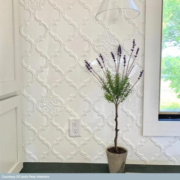 Shower | 1 sq. ft. Byzantine Florid Bianco White 6×7 Arabesque Polished Ceramic Wall Tile Bianco Florid Arabesque Backsplash & Kitchen Backsplash & Kitchen